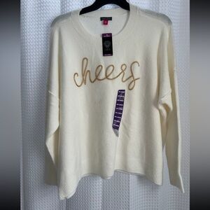 Vince Camuto Cream and Gold Crew Neck Sweater